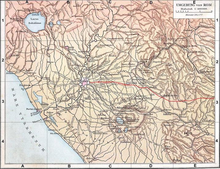 Rzym starożytny -... - 1024px-Voieprenestine_planlatium. Trasa Via Praenestina na mapie starożytnego Lacjum1.jpg