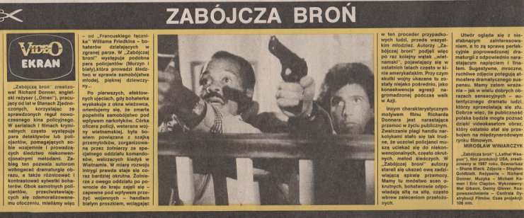 Recenzje i opisy ... - Lethal Weapon Zabójcza broń 1987, reż. Richard Do...ene Love, Traci Wolfe. Ekran nr 34, 25 VIII 1988.jpg