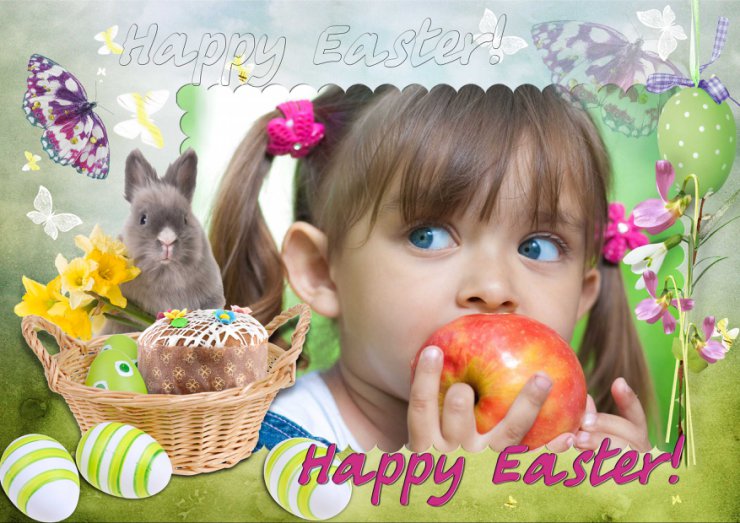 Wielkanocne - Childrens Easter frame with cute bunny and daffodils by inna555.jpg