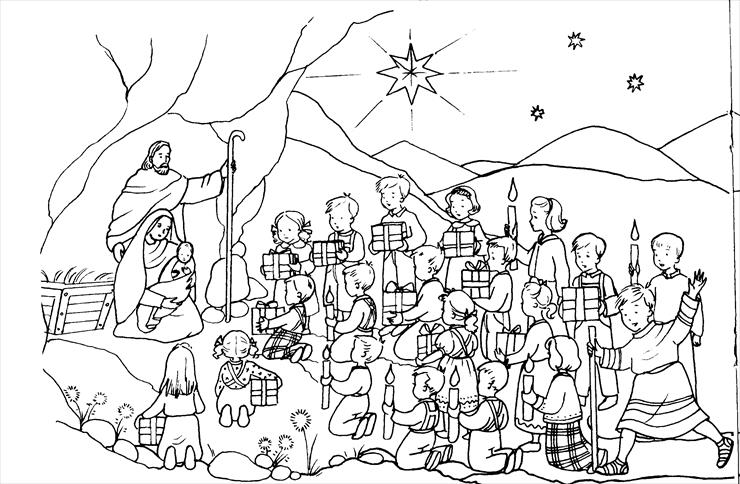 religijne - Narodzenie - dzieci z darami u  Jezusa.jpg